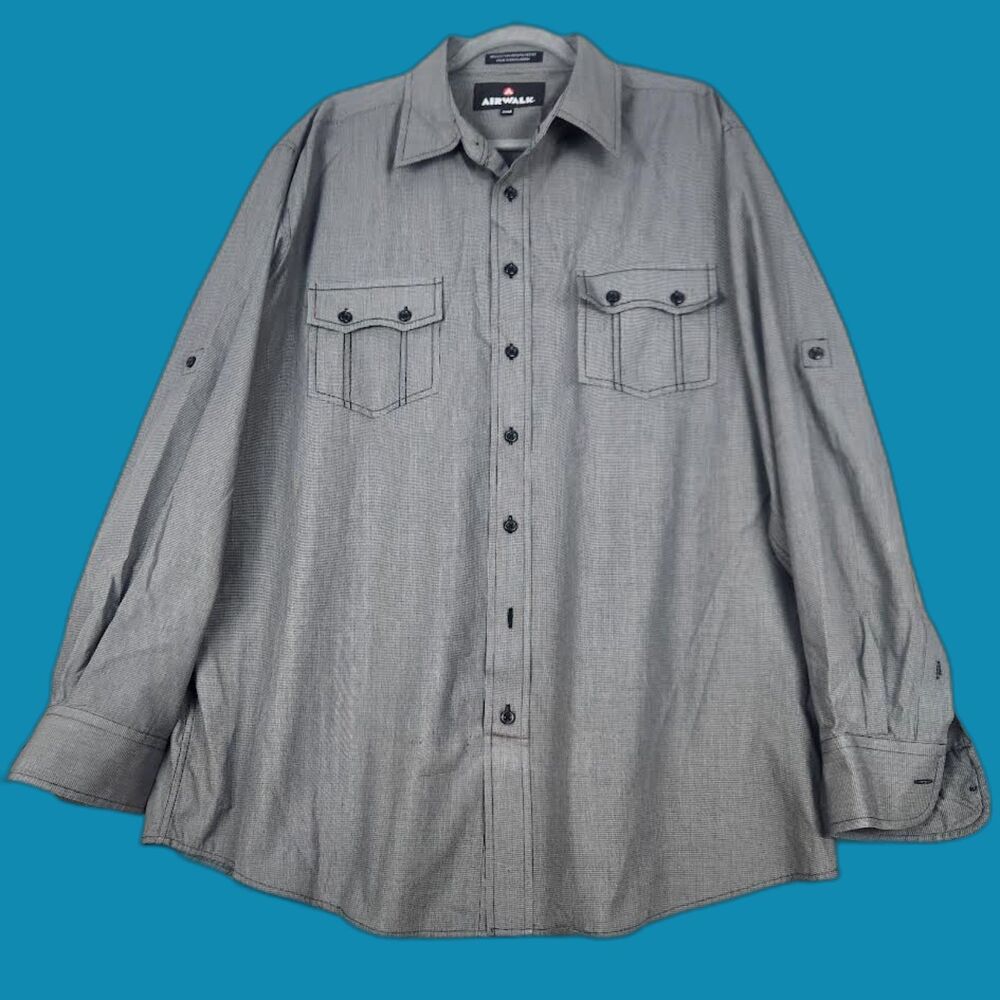 Airwalk Men's Gray Plaid Western Shirt Size 3XLB  Retro Cowboy Streetwear